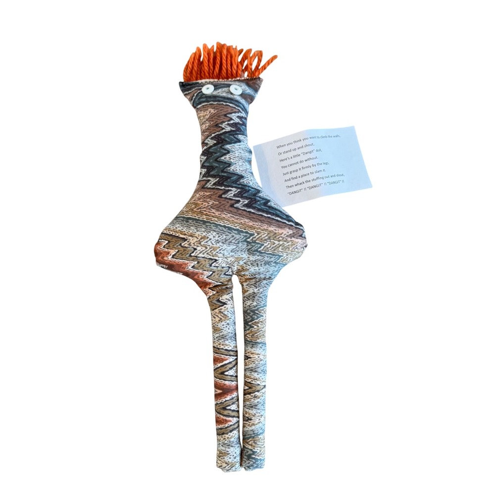 Handmade Dangit Doll Stress Relief Gag Gift Zig Zag Print Orange Yarn Hair